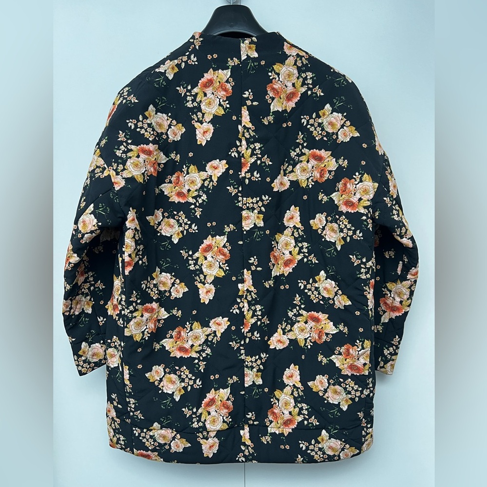 ZARA | Black Quilted Peach & Cream Floral filled Jacket - Picture 10 of 16